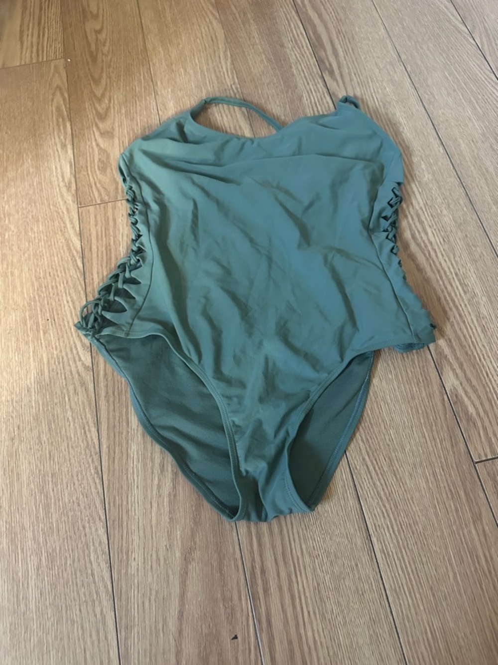 One-Piece Lace-Up Side Swimsuit in Olive Green